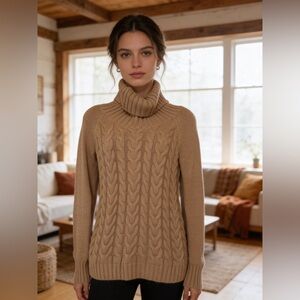 Banana Republic Beige Cable Knit Turtleneck Sweater Size XS